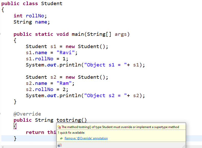 toString() method in Java